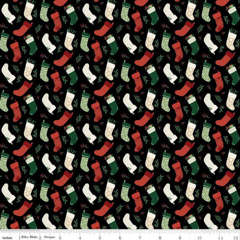 SALE Christmas Traditions Stockings Black - Riley Blake Designs - Christmas Stockings  - Quilting Cotton Fabric