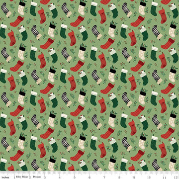 SALE Christmas Traditions Stockings Green - Riley Blake Designs - Christmas Stockings  - Quilting Cotton Fabric