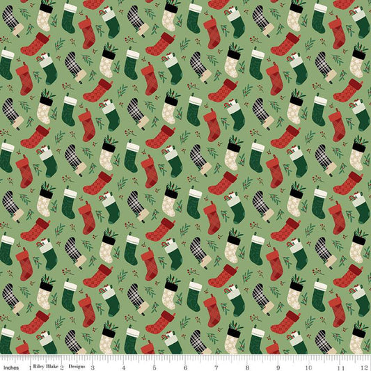 DEAL Christmas Traditions Stockings Green - Riley Blake Designs - Christmas Stockings  - Quilting Cotton Fabric