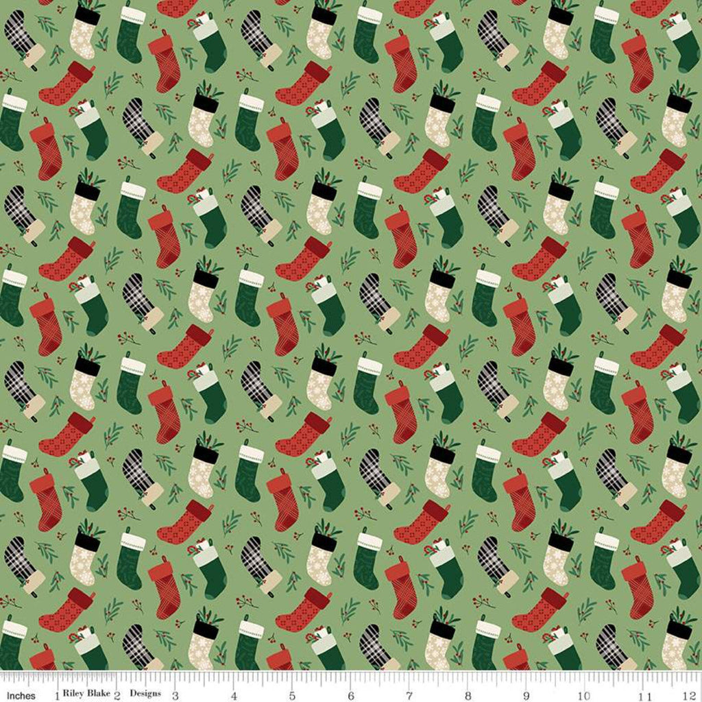 SALE Christmas Traditions Stockings Green - Riley Blake Designs - Christmas Stockings  - Quilting Cotton Fabric