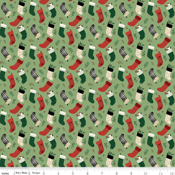 SALE Christmas Traditions Stockings Green - Riley Blake Designs - Christmas Stockings  - Quilting Cotton Fabric