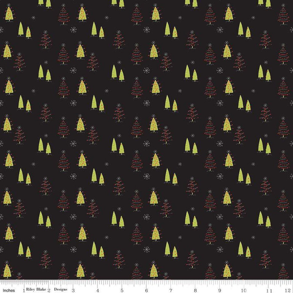SALE Merry Little Christmas Trees C9641 Black - Riley Blake Designs - Tree Snowflakes - Quilting Cotton Fabric