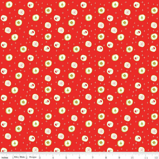 Merry Little Christmas Candy C9642 Red - Riley Blake Designs - Presents Snowflakes Trees Plus Signs Cream - Quilting Cotton Fabric