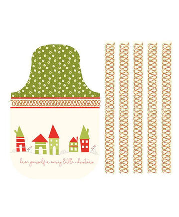 SALE Merry Little Christmas Apron Panel P9646 Cream - Riley Blake Designs - Holiday Houses Ribbon Candy Cream - Quilting Cotton Fabric