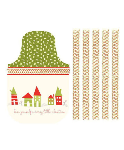 SALE Merry Little Christmas Apron Panel P9646 Cream by Riley Blake Designs - Holiday Houses Ribbon Candy Cream - Quilting Cotton Fabric