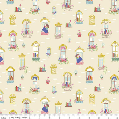 Beauty and the Beast Windows C9531 Cream - Riley Blake Designs - Belle Fairy Tale Books Reading - Quilting Cotton Fabric
