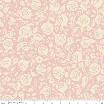 SALE Beauty and the Beast Floral C9532 Pink - Riley Blake Designs - Fairy Tale Cream Flowers Leaves - Quilting Cotton Fabric