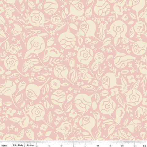 SALE Beauty and the Beast Floral C9532 Pink - Riley Blake Designs - Fairy Tale Cream Flowers Leaves - Quilting Cotton Fabric