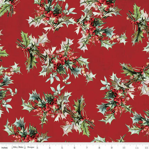 SALE Yuletide Main Red - Riley Blake Designs - Christmas Holly Berries Floral  - Quilting Cotton Fabric