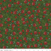CLEARANCE Yuletide Poinsettias Green - Riley Blake Designs - Floral Flowers Leaves Holly Berries - Quilting Cotton Fabric