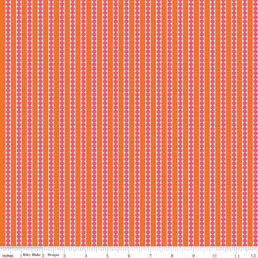 DEAL Garden Party Seed Rows C9565 Orange - Riley Blake Designs - Stripes Containing Circles Stripe Striped  - Quilting Cotton Fabric
