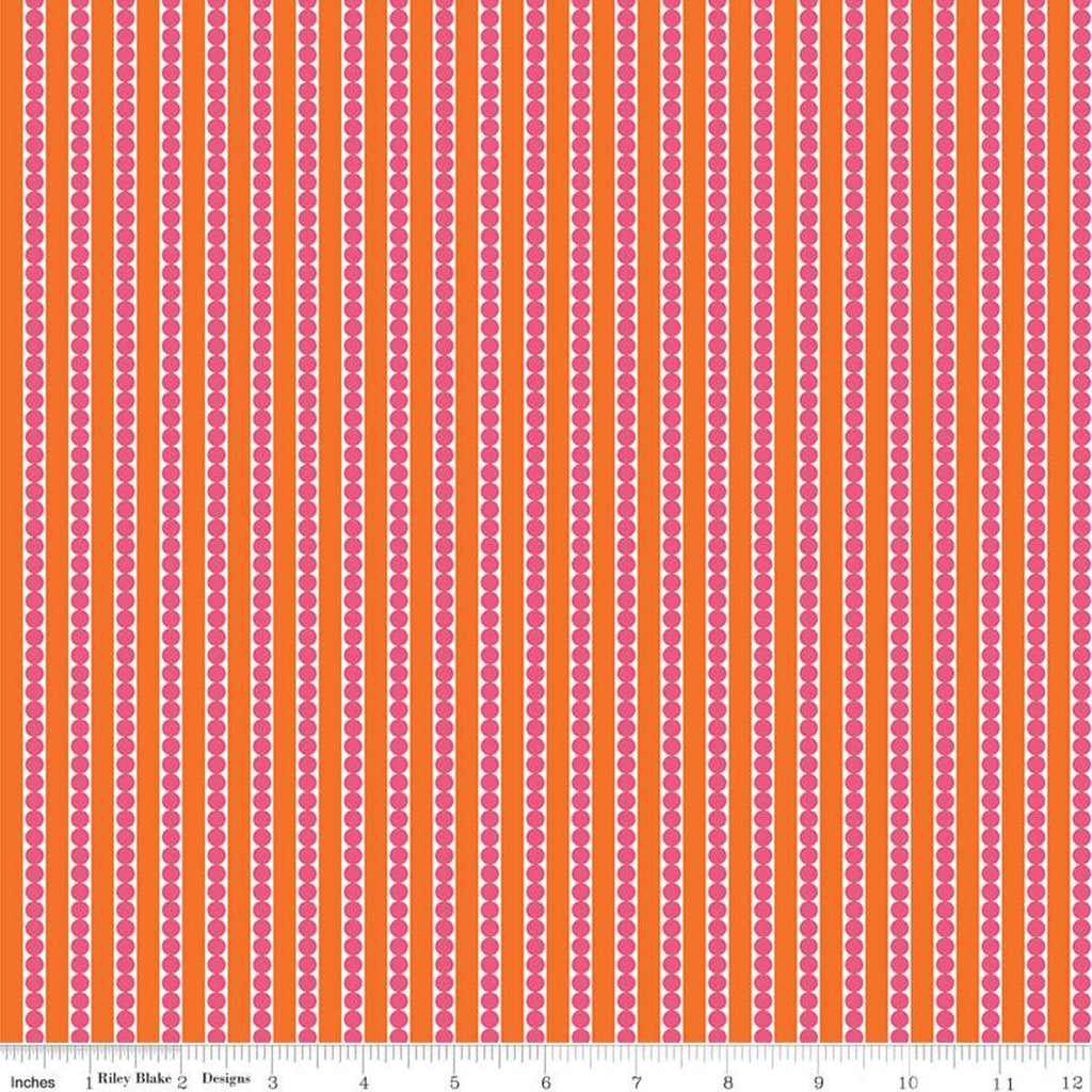 SALE Garden Party Seed Rows C9565 Orange - Riley Blake Designs - Stripes Containing Circles Stripe Striped  - Quilting Cotton Fabric