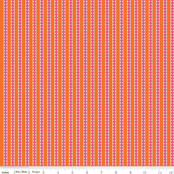 SALE Garden Party Seed Rows C9565 Orange - Riley Blake Designs - Stripes Containing Circles Stripe Striped  - Quilting Cotton Fabric