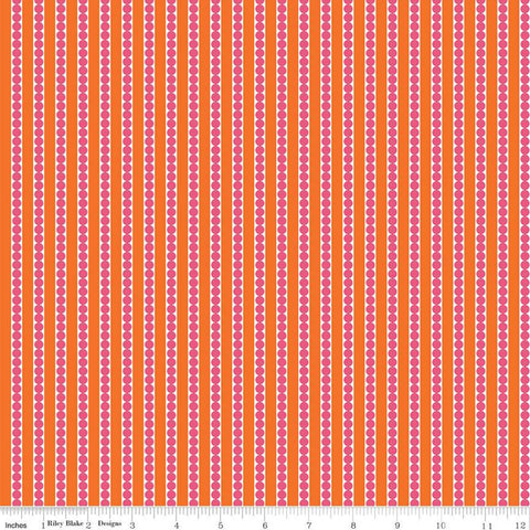 SALE Garden Party Seed Rows C9565 Orange - Riley Blake Designs - Stripes Containing Circles Stripe Striped  - Quilting Cotton Fabric