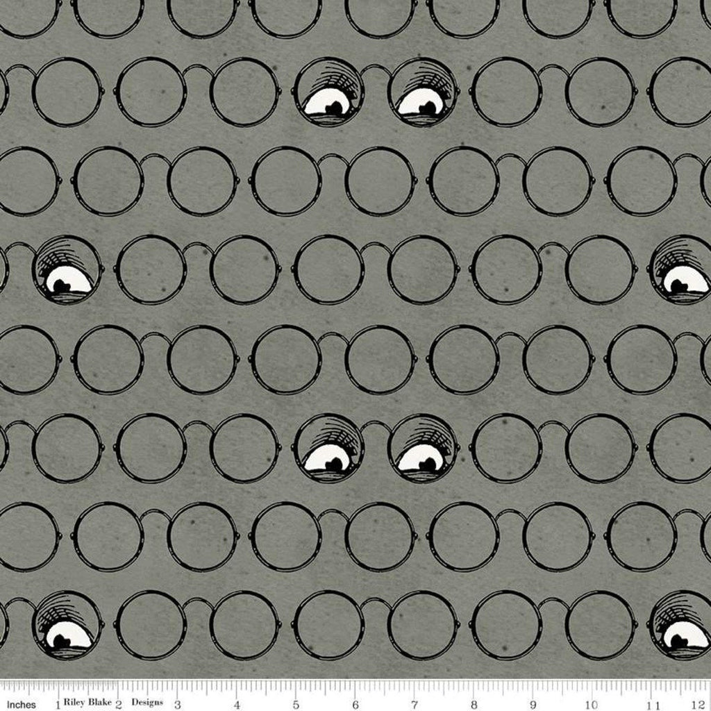 SALE Goose Tales Spooky Specs C9397 Gray - Riley Blake Designs - Halloween Glasses Eyeglasses Eyes -  Quilting Cotton Fabric