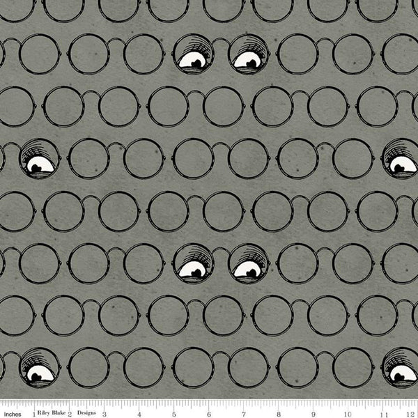 SALE Goose Tales Spooky Specs C9397 Gray - Riley Blake Designs - Halloween Glasses Eyeglasses Eyes -  Quilting Cotton Fabric