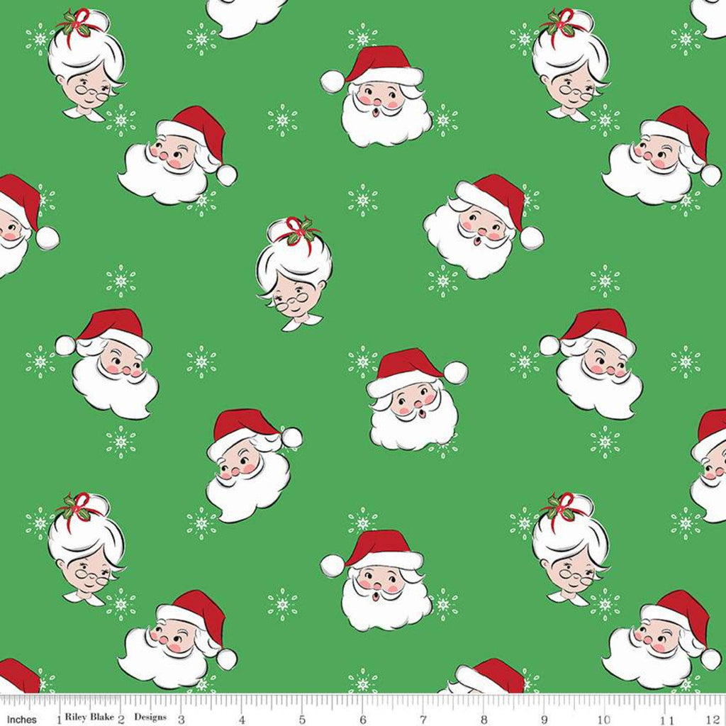 Santa Claus Lane Main C9610 Green - Riley Blake Designs - Christmas Mrs. Claus Snowflakes  - Quilting Cotton Fabric