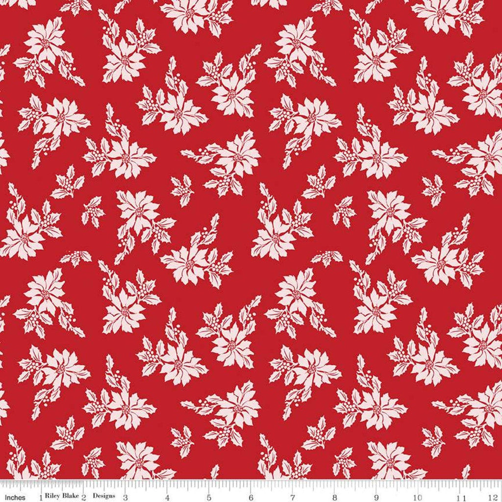 SALE Santa Claus Lane Poinsettias C9611 Red - Riley Blake Designs - Christmas Floral Flowers - Quilting Cotton Fabric
