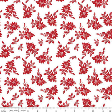 CLEARANCE Santa Claus Lane Poinsettias C9611 White - Riley Blake Designs - Christmas Floral Flowers - Quilting Cotton Fabric