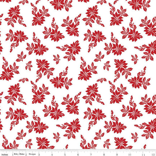 DEAL Santa Claus Lane Poinsettias C9611 White - Riley Blake Designs - Christmas Floral Flowers - Quilting Cotton Fabric