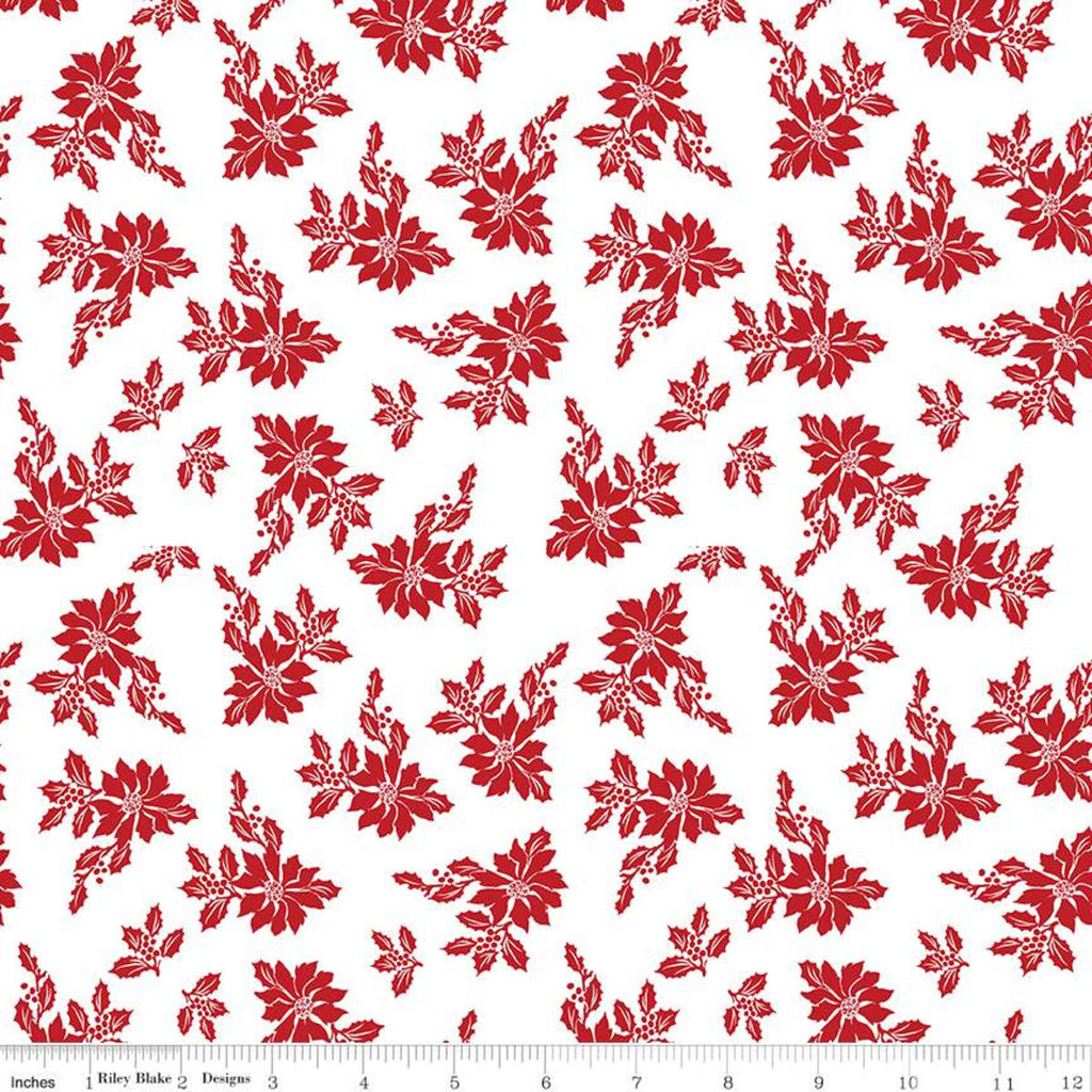SALE Santa Claus Lane Poinsettias C9611 White - Riley Blake Designs - Christmas Floral Flowers - Quilting Cotton Fabric