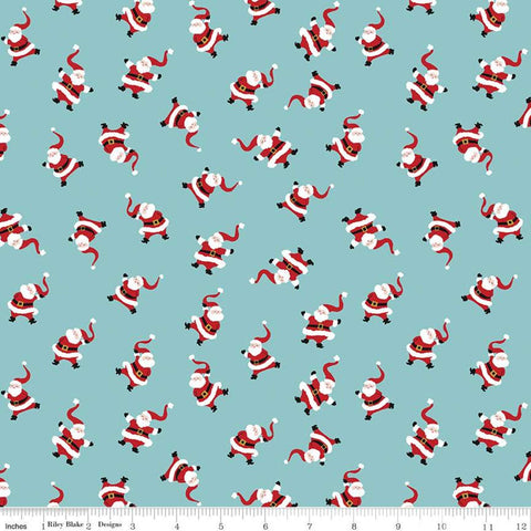 Fat Quarter end of bolt - Santa Claus Lane Dancing Santas C9612 Bear Lake - Riley Blake Designs - Christmas Blue - Quilting Cotton Fabric