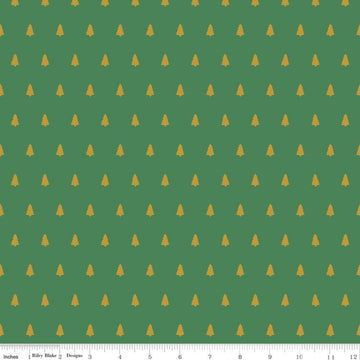 SALE Santa Claus Lane Trees SC9613 Green SPARKLE - Riley Blake Designs - Christmas Gold SPARKLE - Quilting Cotton Fabric