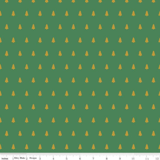 DEAL Santa Claus Lane Trees SC9613 Green SPARKLE - Riley Blake Designs - Christmas Gold SPARKLE - Quilting Cotton Fabric