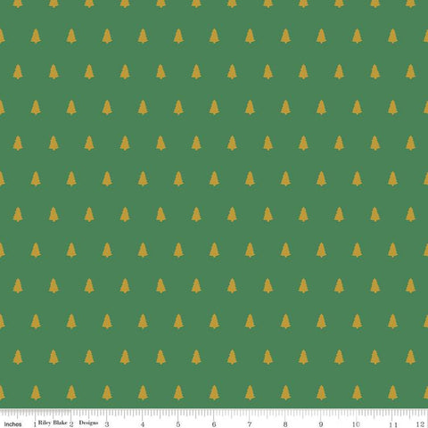 SALE Santa Claus Lane Trees SC9613 Green SPARKLE - Riley Blake Designs - Christmas Gold SPARKLE - Quilting Cotton Fabric