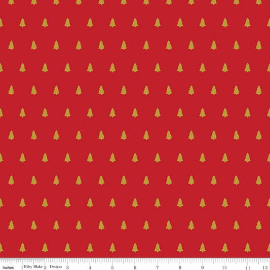 23" End of Bolt - DEAL Santa Claus Lane Trees SC9613 Red SPARKLE - Riley Blake Designs - Christmas Gold SPARKLE - Quilting Cotton Fabric