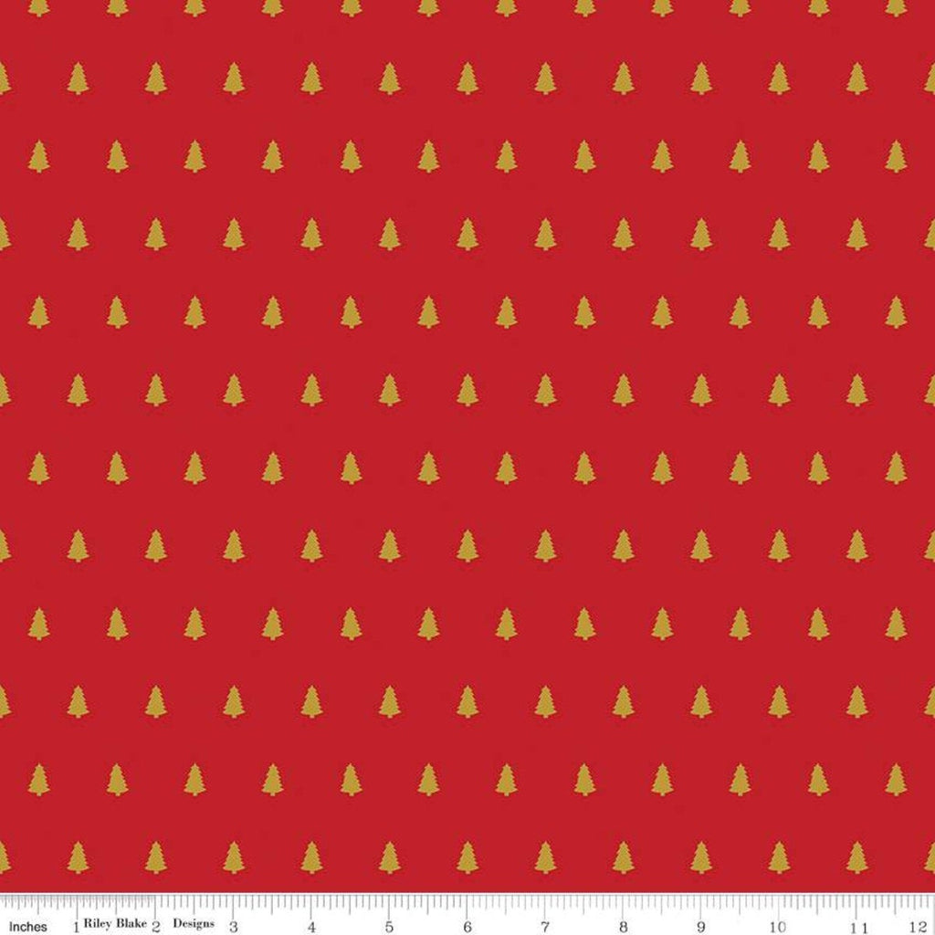 SALE Santa Claus Lane Trees SC9613 Red SPARKLE - Riley Blake Designs - Christmas Gold SPARKLE - Quilting Cotton Fabric