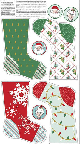 CLEARANCE Santa Claus Lane Stocking Panel 2 SPARKLE SP9617-2 by Riley Blake Designs - Christmas Gold Metallic - Quilting Cotton Fabric