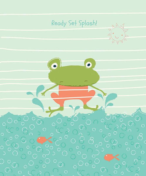 CLEARANCE Ready Set Splash! Panel P9898 Coral by Riley Blake Designs - Frog Sun Water Bubbles Orange Fish - Quilting Cotton Fabric