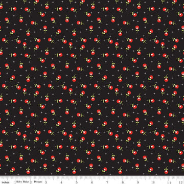 SALE Merry Little Christmas Berries C9645 Black - Riley Blake Designs - Floral Flowers Plus Signs - Quilting Cotton Fabric