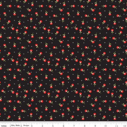 SALE Merry Little Christmas Berries C9645 Black - Riley Blake Designs - Floral Flowers Plus Signs - Quilting Cotton Fabric