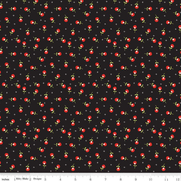 SALE Merry Little Christmas Berries C9645 Black - Riley Blake Designs - Floral Flowers Plus Signs - Quilting Cotton Fabric