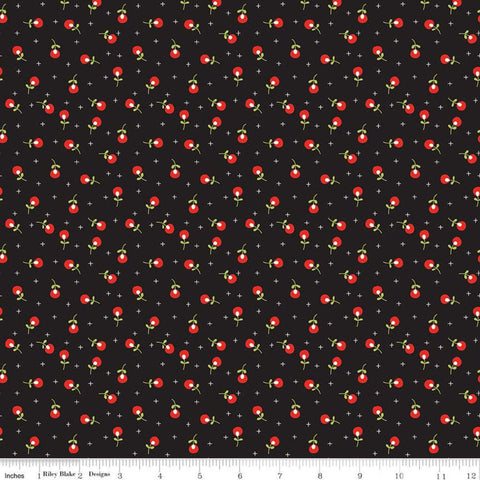 SALE Merry Little Christmas Berries C9645 Black - Riley Blake Designs - Floral Flowers Plus Signs - Quilting Cotton Fabric