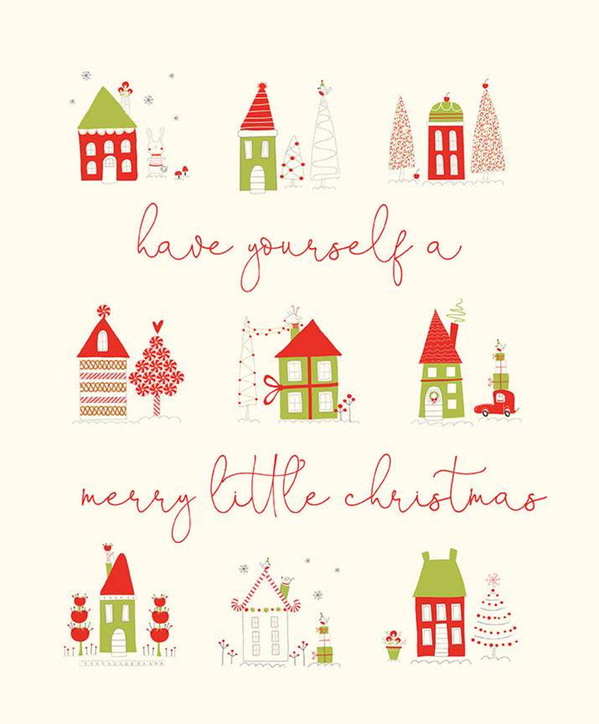 Merry Little Christmas Panel P9648 Cream by Riley Blake Designs - Have Yourself a Merry Little Christmas House - Quilting Cotton Fabric