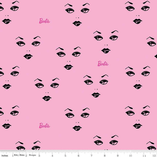 29" End of Bolt - Barbie Faces C9731 Light Pink - Official Licensed Product - Barbie Face Logo Dolls Toys Barbie - Quilting Cotton Fabric
