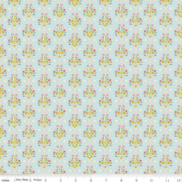 SALE Beauty and the Beast Fleur-de-lis C9535 Light Blue - Riley Blake Designs - Fairy Tale Flowers Pink Cream Gold - Quilting Cotton Fabric
