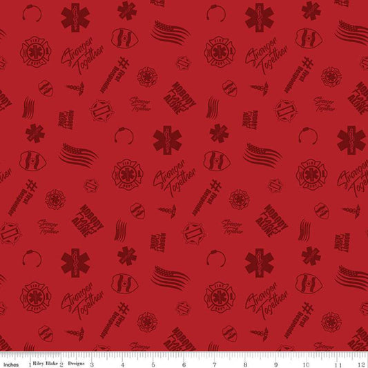 24" End of Bolt - CLEARANCE Nobody Fights Alone First Responder C10421 Red - Riley Blake Designs - Symbols Flags - Quilting Cotton Fabric