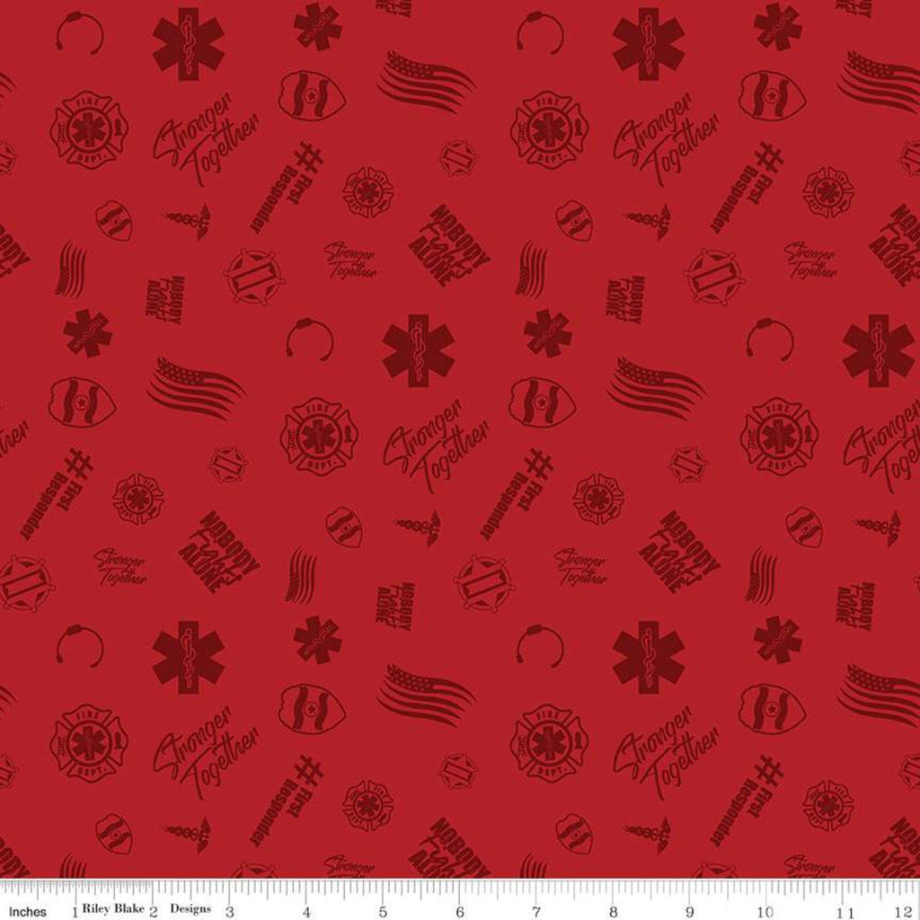 CLEARANCE Nobody Fights Alone First Responder C10421 Red - Riley Blake Designs - Symbols Flags - Quilting Cotton Fabric