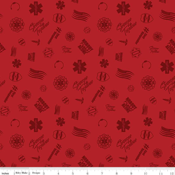 CLEARANCE Nobody Fights Alone First Responder C10421 Red - Riley Blake Designs - Symbols Flags - Quilting Cotton Fabric