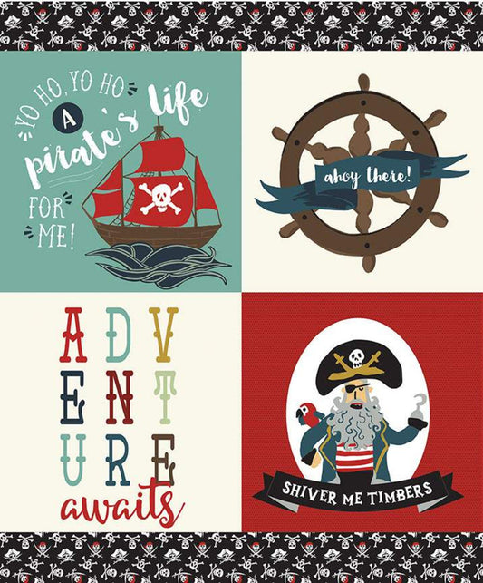 DEAL Pirate Tales Panel P9687 Multi - Riley Blake Designs - Skulls Crossbones Pirates Ahoy Yo Ho Ho - Quilting Cotton Fabric