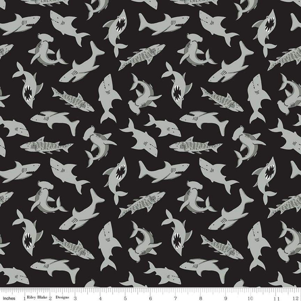 CLEARANCE Pirate Tales Sharks C9684 Black - Riley Blake Designs - Pirates - Quilting Cotton Fabric
