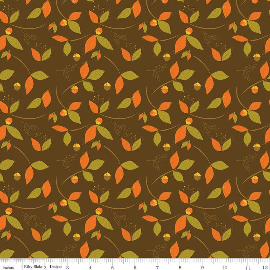 SALE Give Thanks Leaves C9522 Brown - Riley Blake Designs - Thanksgiving Autumn Fall Floral Acorns - Quilting Cotton