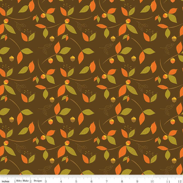 33" End of Bolt - SALE Give Thanks Leaves C9522 Brown - Riley Blake Designs - Thanksgiving Autumn Fall Floral Acorns - Quilting Cotton