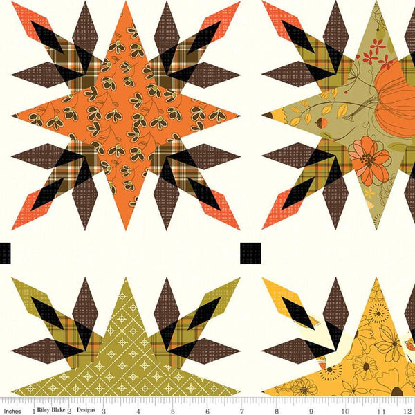CLEARANCE Give Thanks Cheater Print CH9526 Cream - Riley Blake Designs - Thanksgiving Star Quilt Block - Quilting Cotton Fabric