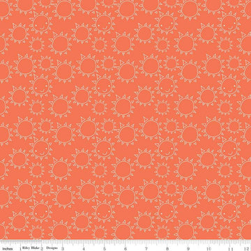 SALE Ready Set Splash! Sun C9893 Coral - Riley Blake Designs - Line Drawings Orange - Quilting Cotton Fabric