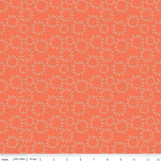 DEAL Ready Set Splash! Sun C9893 Coral - Riley Blake Designs - Line Drawings Orange - Quilting Cotton Fabric